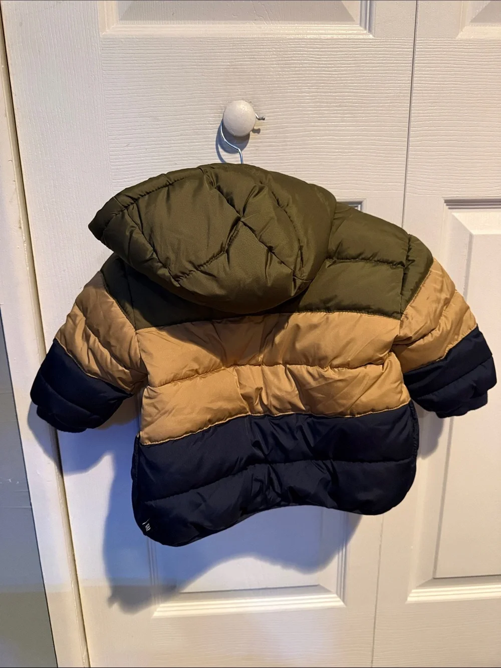 GAP Colorblock Puffer Jacket for Kids - Olive, Tan & Navy